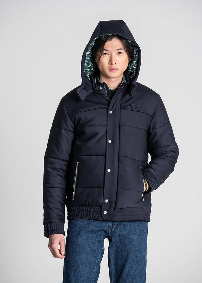 Padded Puffer With High Collar And Hood - Blue-Coats & Jackets-JEF-Urbanheer