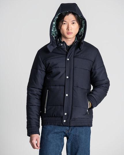 Padded Puffer With High Collar And Hood - Blue-Coats & Jackets-JEF-Urbanheer