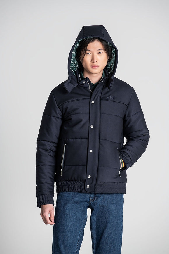 Padded Puffer With High Collar And Hood - Blue-Coats & Jackets-JEF-Urbanheer