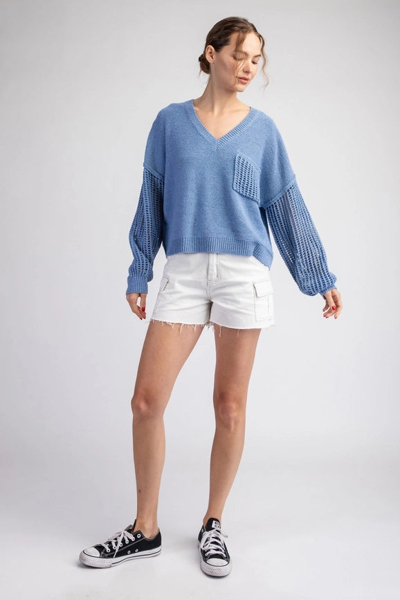 Open Knit Long Sleeve Sweater Top DENIM