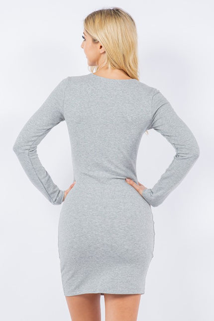 French Terry Dress with Rhinestone Detail Heather Grey-Dress-LABIJOU-Urbanheer