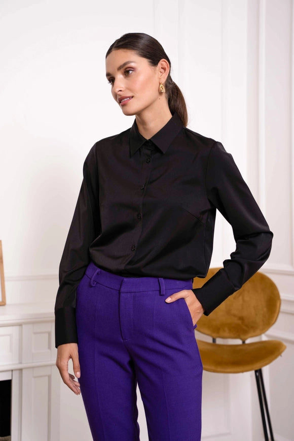 Plain Satin Shirt with Lapel Colla Black-SHIRT-Attentif Paris-Urbanheer