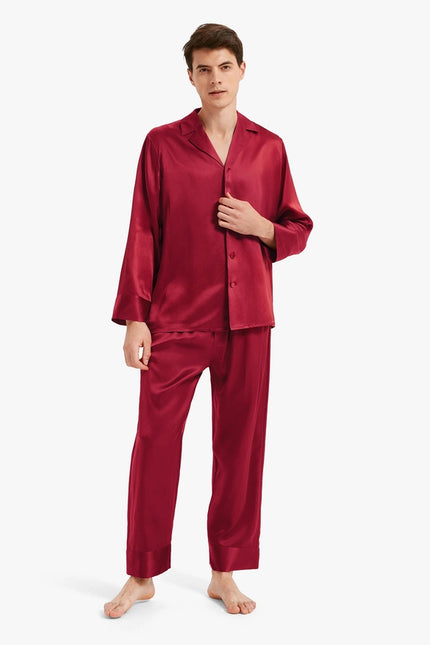 His & Hers Classic Silk Pajamas Claret-Pajamas-MommeSilk-XS-Men's-Urbanheer