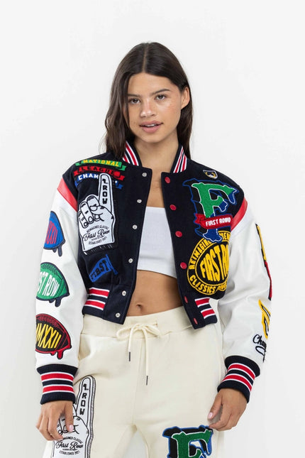 Championship Winner Cropped Varsity Jacket-Jacket-First Row-NAVY-S-Urbanheer