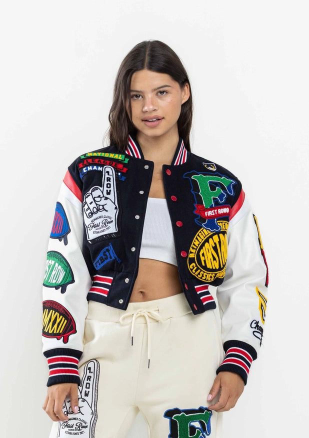 Championship Winner Cropped Varsity Jacket-Jacket-First Row-NAVY-S-Urbanheer