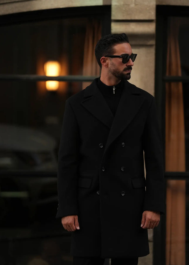 Double Breasted Overcoat Black-Clothing - Men-Donato-Urbanheer