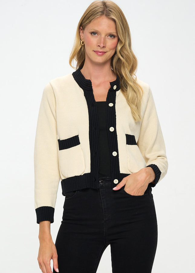 Knit Open Front Mini Cardigan With Buttons-Renee C.-Urbanheer