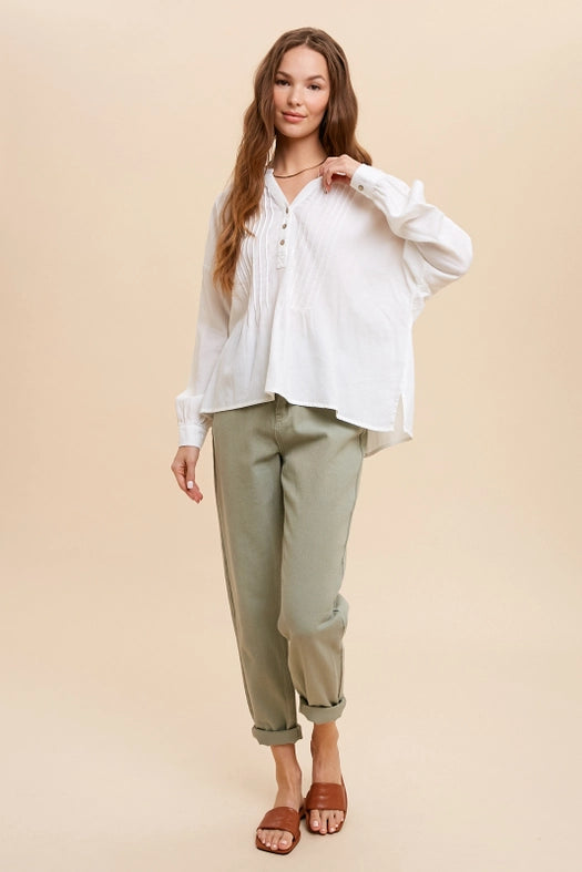 3/4 Placket Button Down with Pintuck Off-White