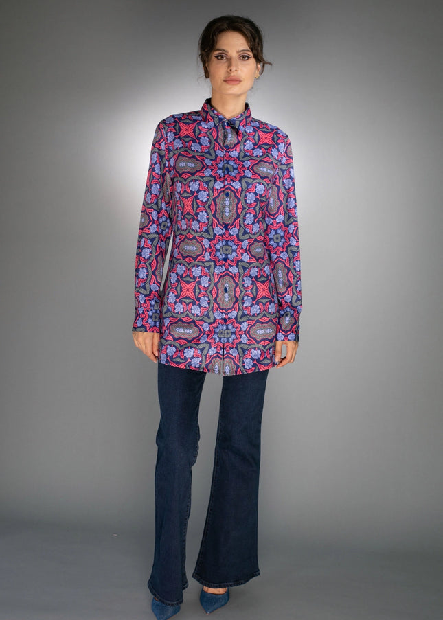 Geometric Long Shirt Electric Purple/Scarlet Red For Women-Nuvula-Urbanheer