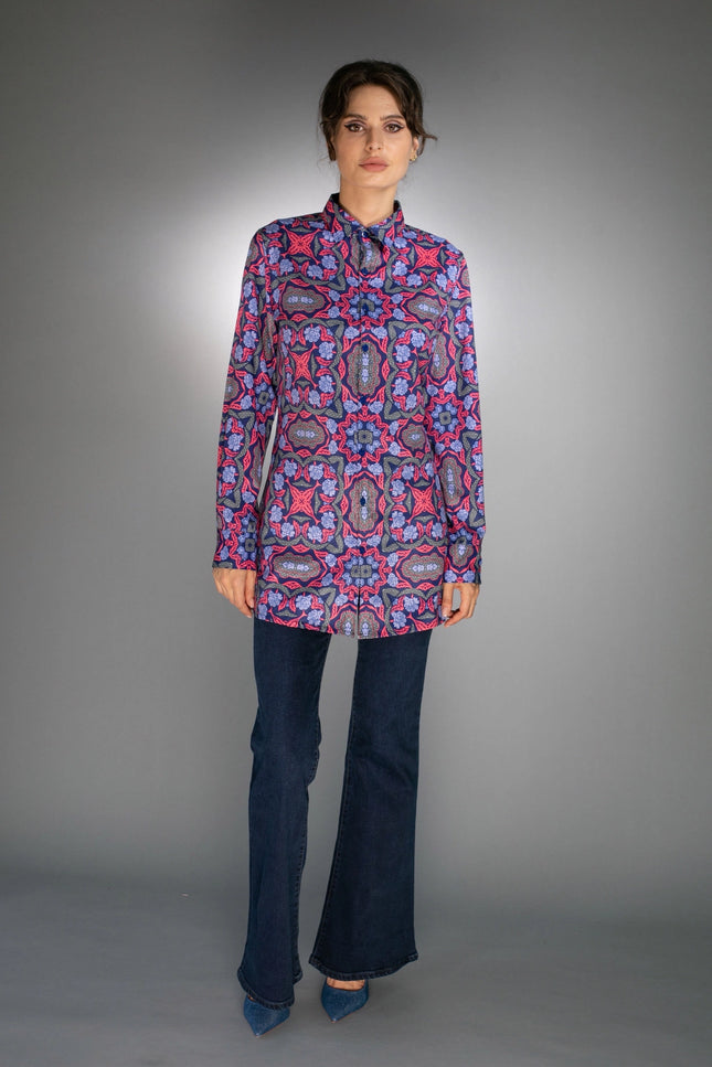 Geometric Long Shirt Electric Purple/Scarlet Red For Women-Nuvula-Urbanheer