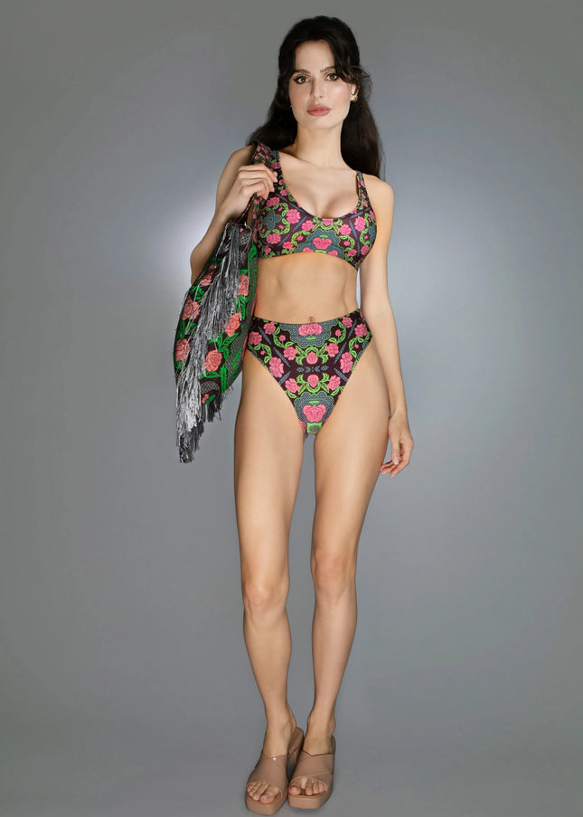 Multi-Hued Double-Layered Floral Roses Burgundy Pink Bikini-Nuvula-Urbanheer