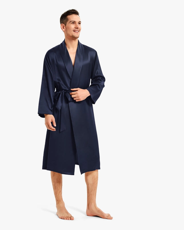 Smooth Silk Robe Navy Blue-Robe-MommeSilk-XS-Urbanheer