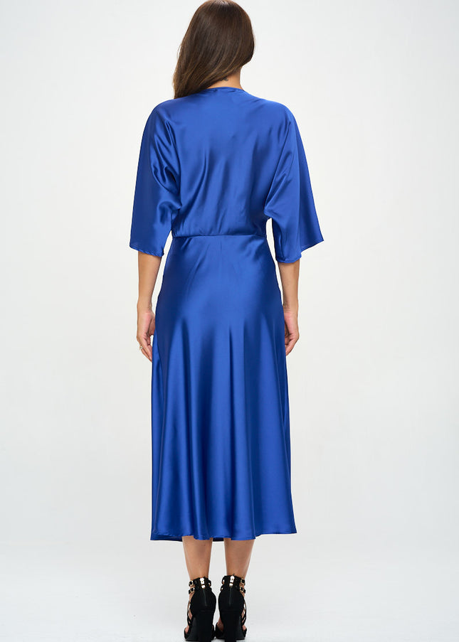 Satin Stretch Solid Dress With Front Twist-Renee C.-Urbanheer