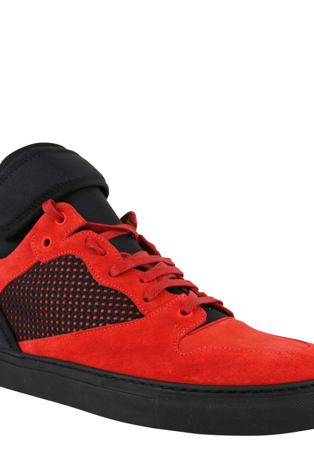 Balenciaga Men High Top Black Red Suede Leather Sneakers