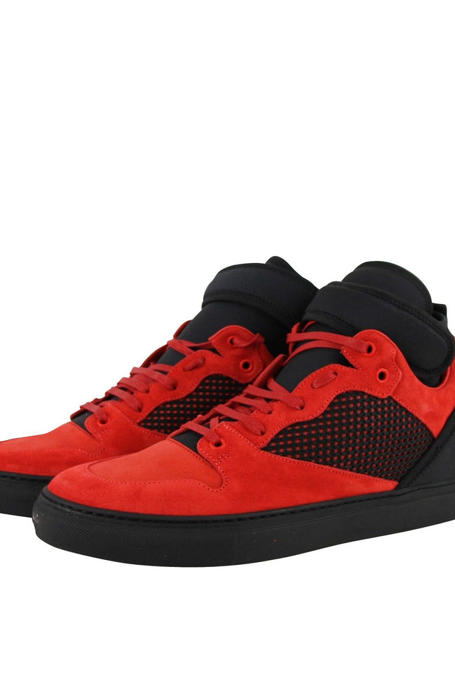 Balenciaga Men High Top Black Red Suede Leather Sneakers