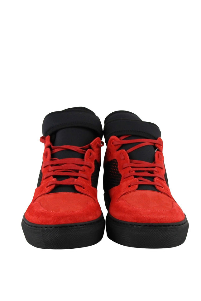 Balenciaga Men High Top Black Red Suede Leather Sneakers