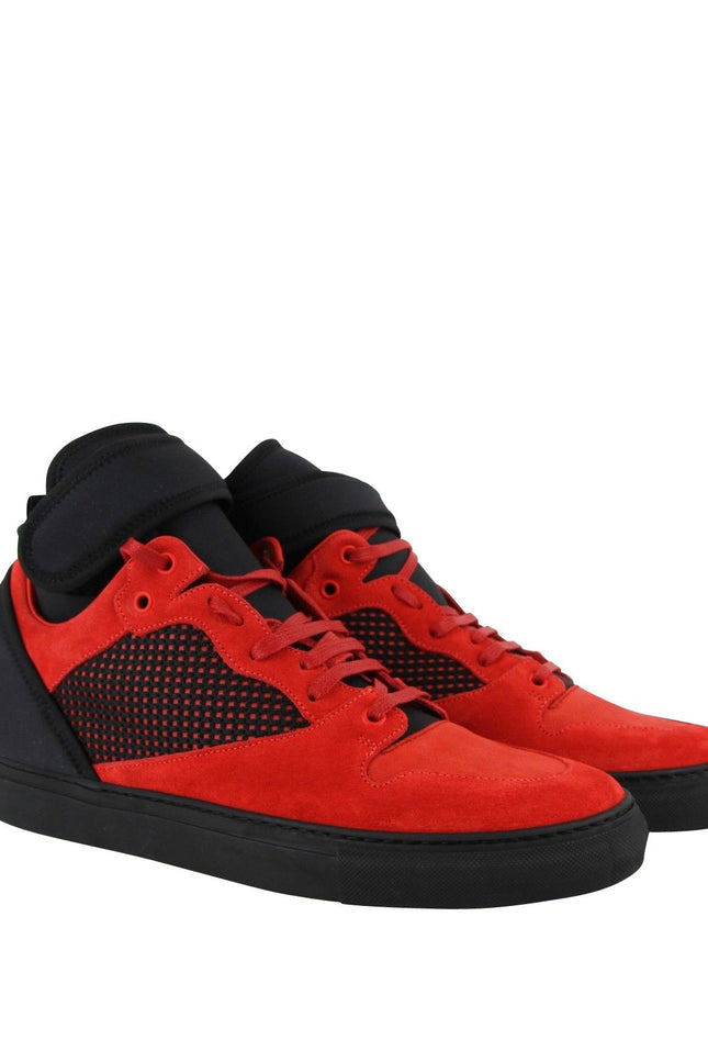 Balenciaga Men High Top Black Red Suede Leather Sneakers