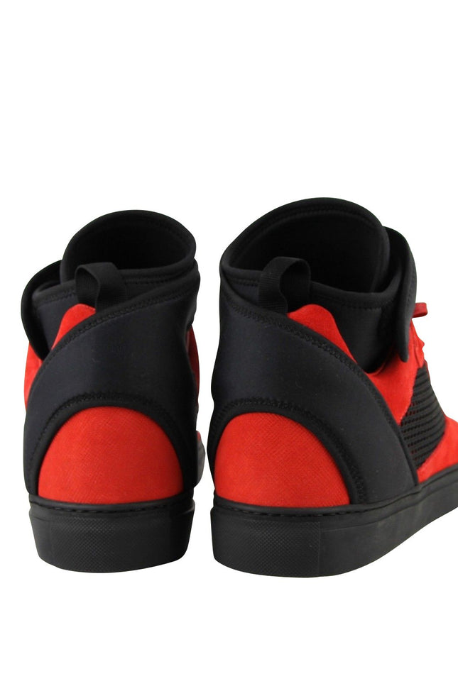 Balenciaga Men High Top Black Red Suede Leather Sneakers