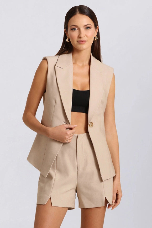 Sculpted Suit Vest Tan-Suit Vest-Avec Les Filles-Urbanheer