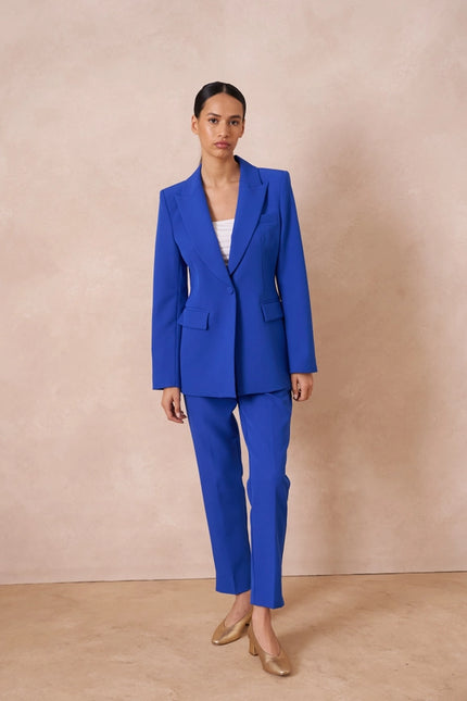 Slim Fit Jacket with Signature Shoulder Pads Royal Blue-Jacket-Attentif Paris-Urbanheer