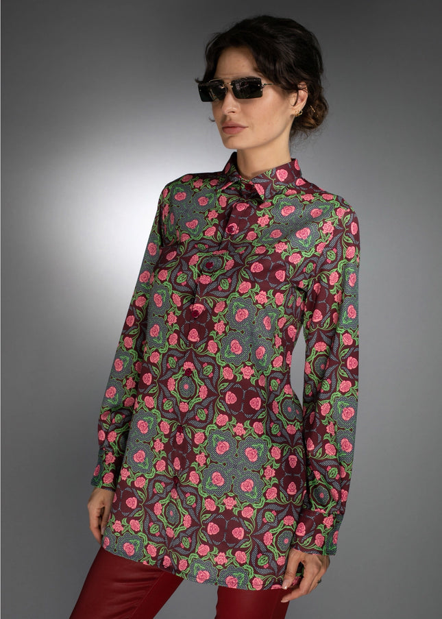 Bold Geometric Pattern Rose Burgundy/Rose Pink-Long Shirt-Nuvula-Urbanheer