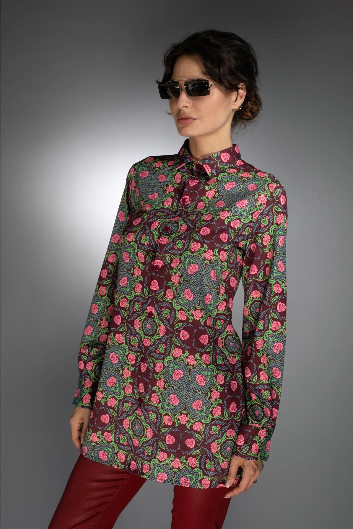 Bold Geometric Pattern Rose Burgundy/Rose Pink-Long Shirt-Nuvula-Urbanheer