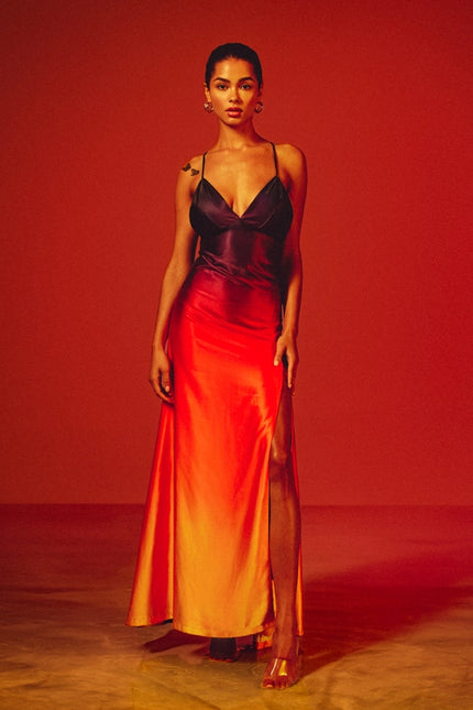 Radiance Ombre Open Back Plunging Maxi Dress Sunset Cosmo-Maxi Dress-Dress Forum-Urbanheer