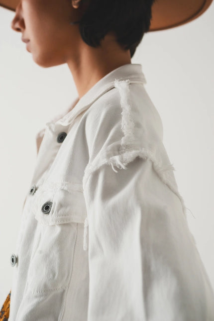 Cropped Denim Trucker Jacket in White-Shacket-Q2-Urbanheer