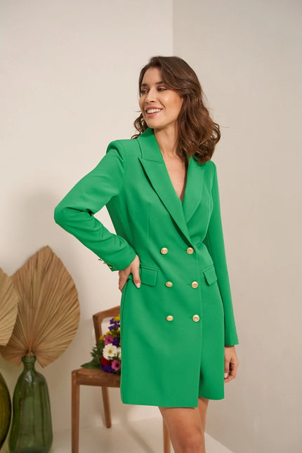 Plain Double-Breasted Jacket Green-Jacket-Attentif Paris-Urbanheer