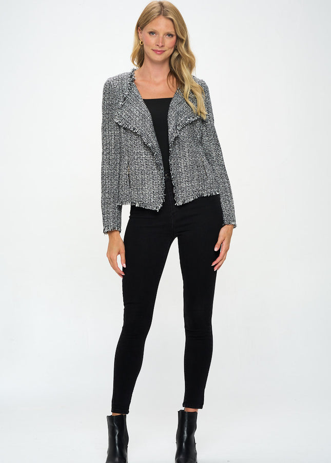 Open Front Blazer Cardigan With Frayed Hem-Renee C.-Urbanheer