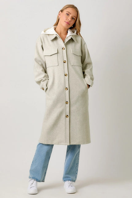 Twofer Hoodie Solid Coat Oatmeal