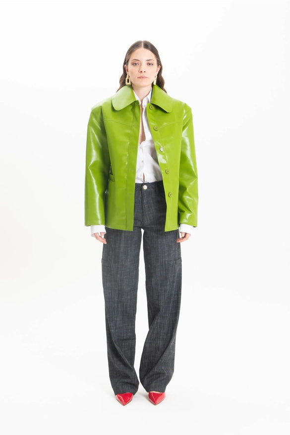 Green Faux Leather Jacket-Jacket-Nicole Baratta-One size-Urbanheer