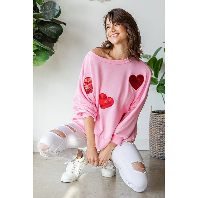 Sequined Heart Patch Sweatshirt-Sweatshirt-Peace Love Line-Urbanheer