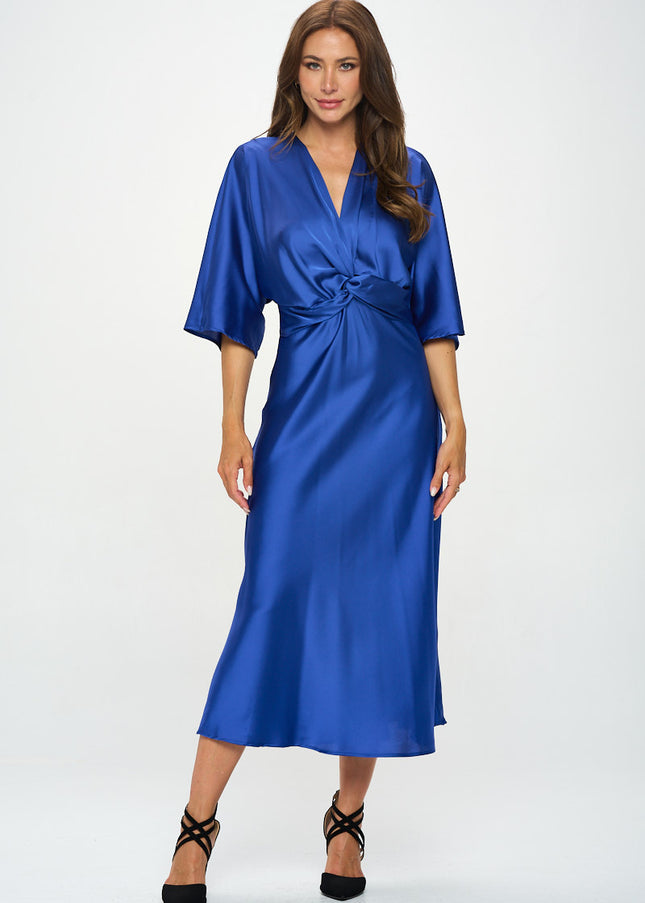 Satin Stretch Solid Dress With Front Twist-Renee C.-Urbanheer