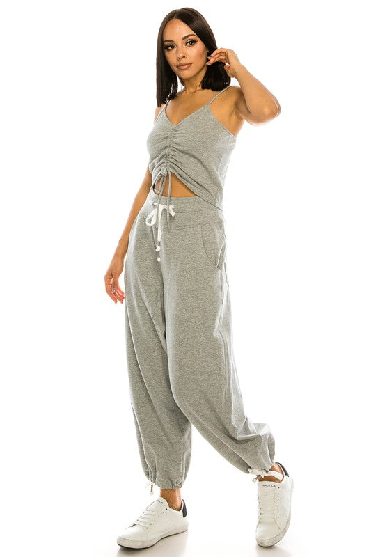 High Waisted Baggy French Terry Pants Heather Grey-Pants-LABIJOU-Urbanheer