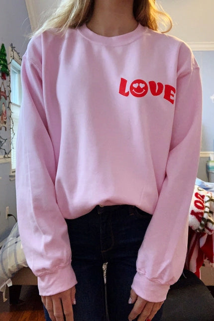 Love Valentines Day Smiley Face Crewneck Sweatshirt-Sweatshirt-Lifestyle Outpost-Urbanheer