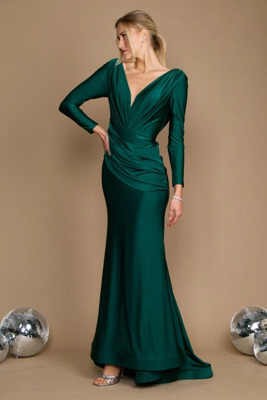 Emerald Green Dylan & Davids Long Sleeve Formal Evening Dress-Dylan & Davids-Urbanheer