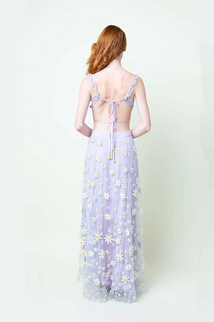 Lavender Daisy Embroidered Skirt-Skirt-La fuori-Urbanheer