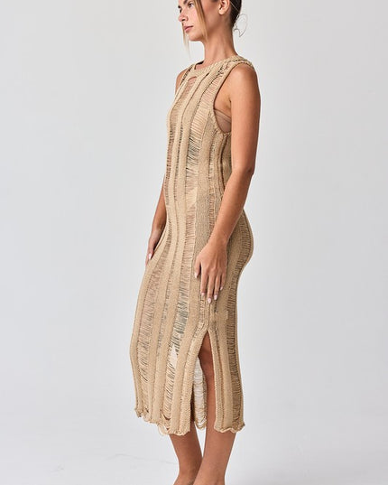 Lillian Ladder Knit Dress Taupe-Dresses-Papermoon-Urbanheer