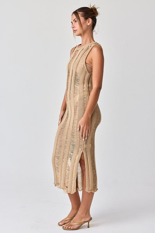 Lillian Ladder Knit Dress Taupe-Dresses-Papermoon-Urbanheer