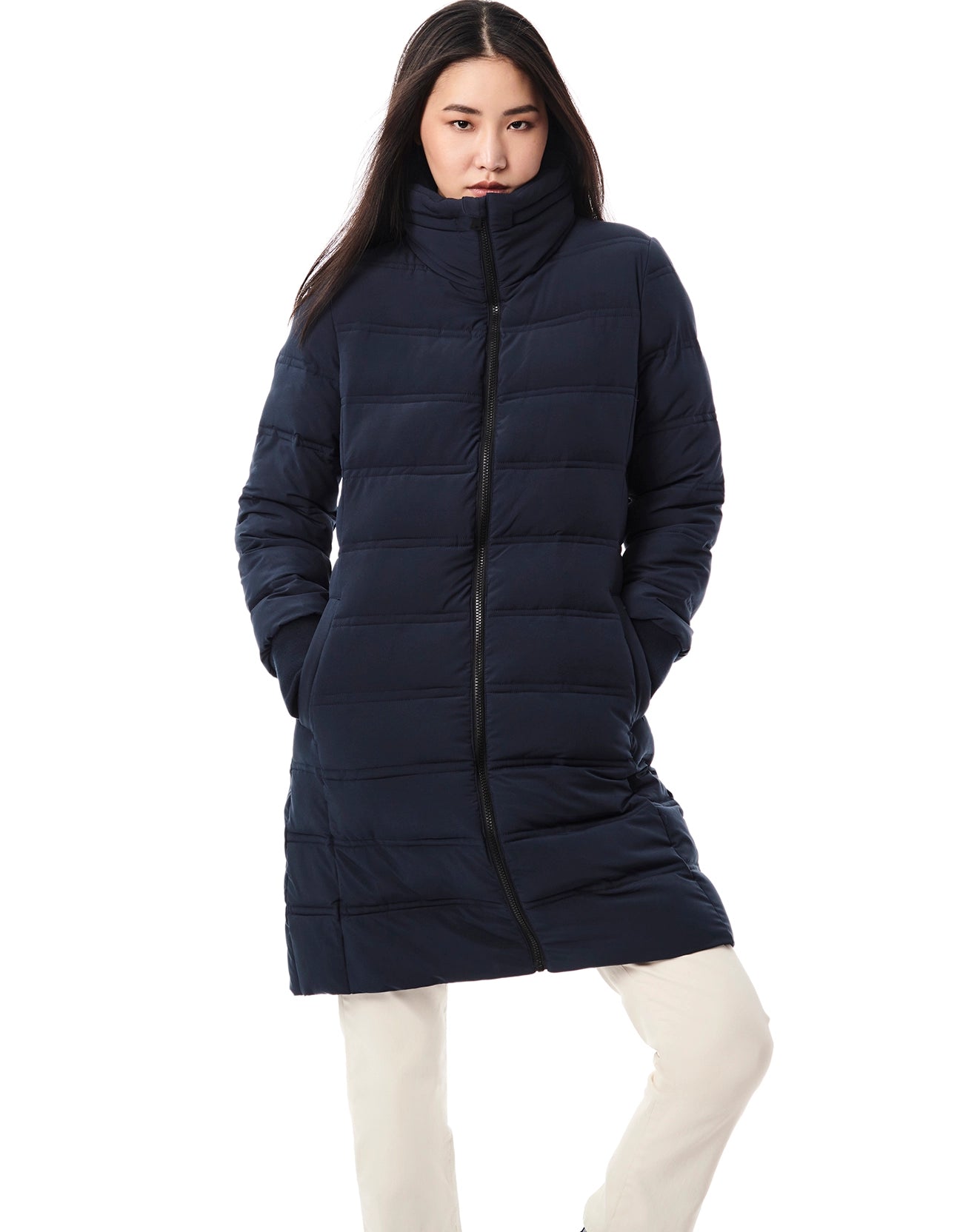 Horizontal Quilt Puffer Jacket - Navy-Clothing - Women-Bernardo-Navy-XS-Urbanheer