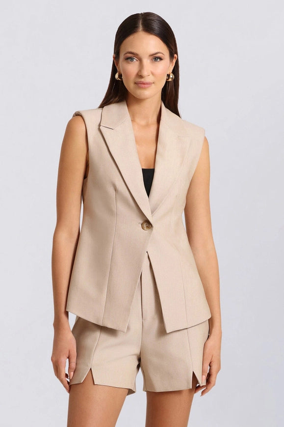 Sculpted Suit Vest Tan-Suit Vest-Avec Les Filles-S-Urbanheer