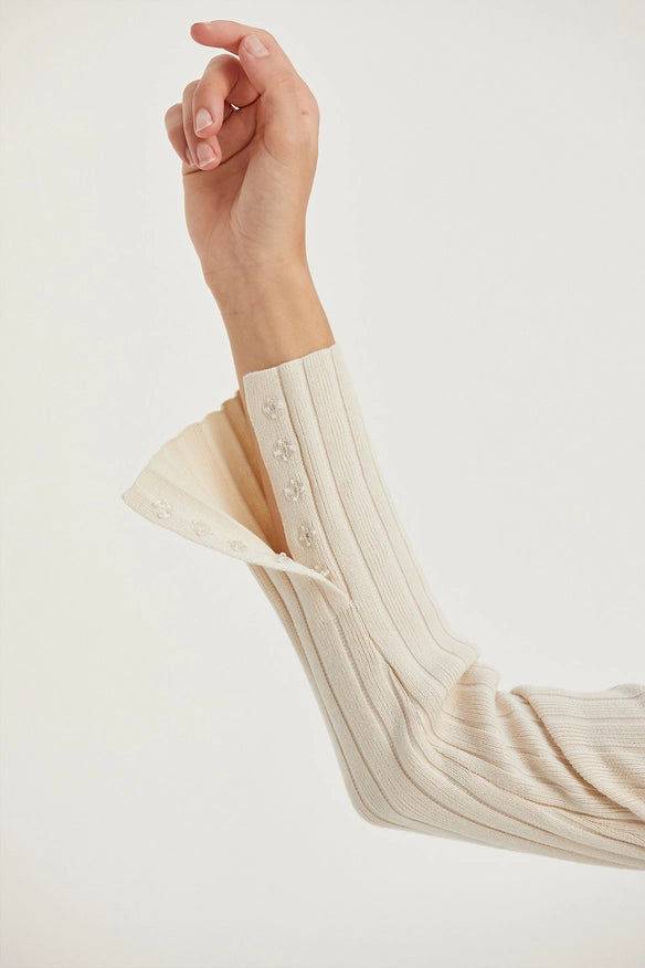 Danielle Rib Knit Asymmetric Hem Top Cream-TOP-Crescent-Urbanheer