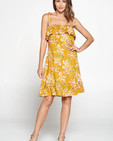 Floral Print Dress With Knot Strap And Ruffle-Renee C.-Urbanheer