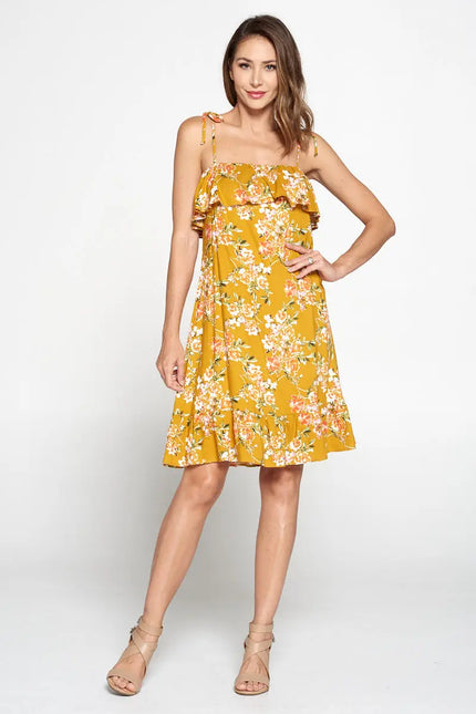 Floral Print Dress With Knot Strap And Ruffle-Renee C.-Urbanheer