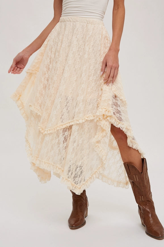 Lace Tier Midi Skirt ECRU