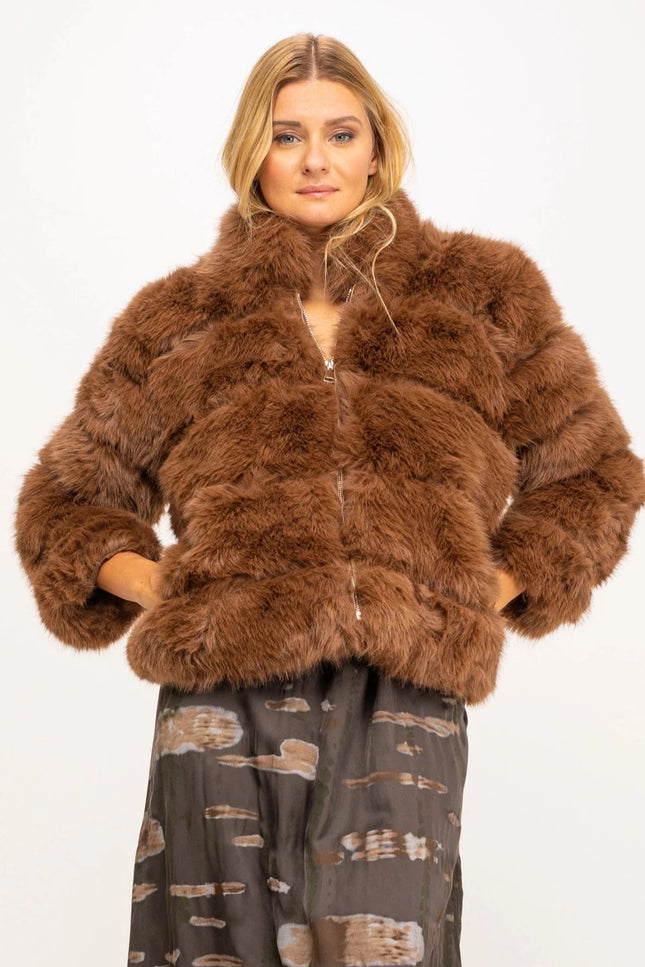Fur Bomber Jacket-Clothing - Women-Tantra-Camel-S-Urbanheer