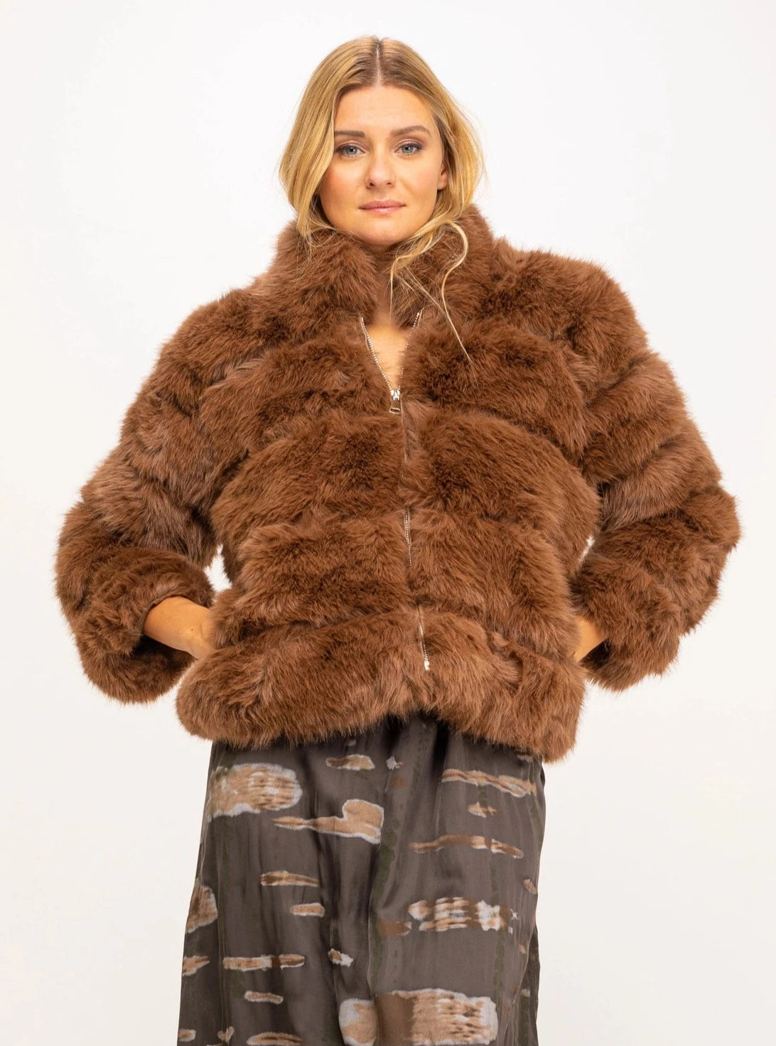 Fur Bomber Jacket-Clothing - Women-Tantra-Camel-S-Urbanheer