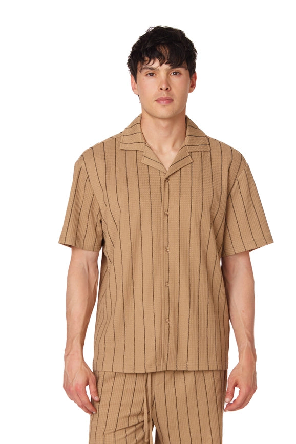 Textured Short Sleeve Men's Shirt BROWN