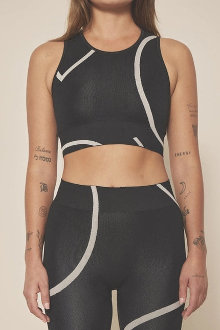 Loud Logo Crop Top - Black / Sustained Grey-TOP-Moonchild Yoga Wear-Urbanheer